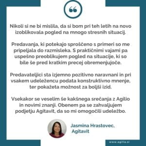 Agilia_testimonial_poslovna delavnica_Krepitev odpornosti na stres_Jasmina Hrastovec, Agitavit